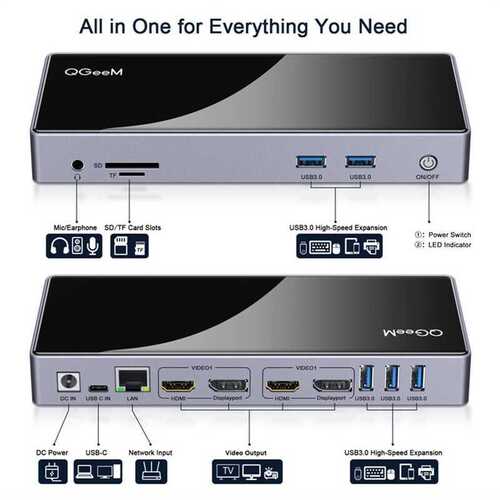 Qgeem QG-D6902 All in One Çoğaltıcı Type-C Hub Docking Station 4K-5K Displayport HDMI Destekli