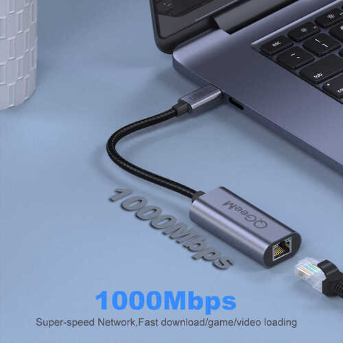 Qgeem QG-UA05 RJ45 to Type-C Süper Hızlı Ethernet Dönüştürücü Kablo 1000Mbps 11cm