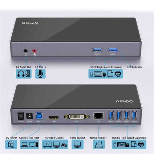 Qgeem QG-D3901 Type-C Hub 14 in 1 HDMI - VGA - RJ45 - USB-A/B - Aux Çoğaltıcı Adaptör