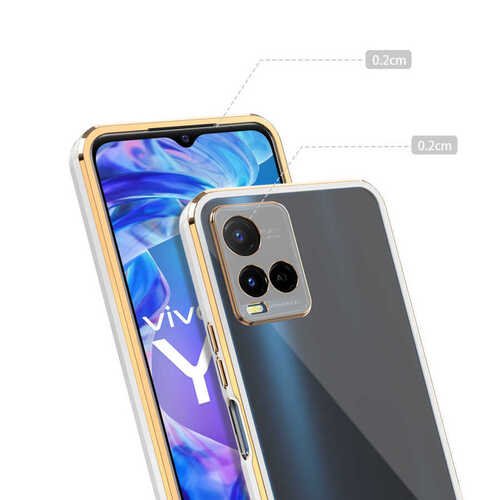 Vivo Y21S Kılıf Kamera Korumalı Kenarları Renkli Şeffaf Voit Silikon