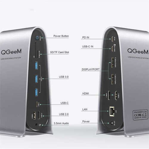 Qgeem QG-D6907 LX-4 Type-C Hub 18 in 1 HDMI - Display Port - RJ45 - USB - Aux Çoğaltıcı Adaptör