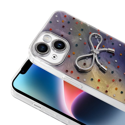 iPhone 15 Kılıf Kamera Çıkıntılı Parlak Figürlü Shiny Happy Silikon Kapak