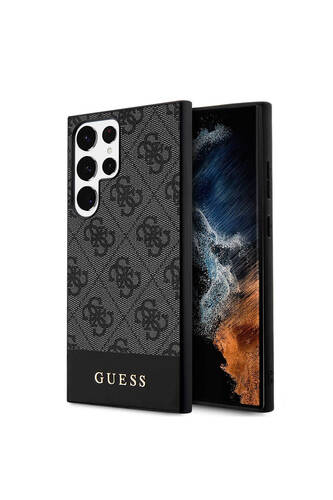 Galaxy S24 Ultra Uyumlu Kılıf Guess Lisanslı PU Deri Şerit Logo Dizaynlı Kapak Siyah