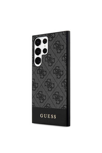 Galaxy S24 Ultra Uyumlu Kılıf Guess Lisanslı PU Deri Şerit Logo Dizaynlı Kapak Siyah