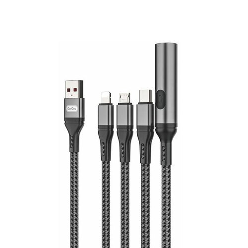 Lightning(iphone)&Type-C&Micro USB Ultra Hızlı Şarj Kablosu Go Des GD-UC321 4in1 Çakmak Özellikli