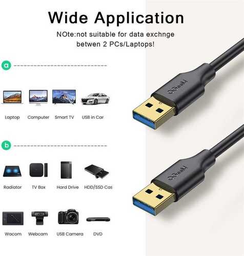 Qgeem QG-CVQ19 USB To USB Kablo 91 cm 5 Gbps Yüksek Hızlı Veri Aktarım Kablousu Altın Kaplama