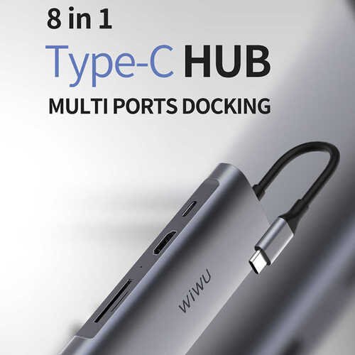 Wiwu Alpha 831HRT Type-C Hub 8 in 1 HDMI 4K + RJ45 Ethernet + USB 3.0 + SD Çoğaltıcı Adaptör