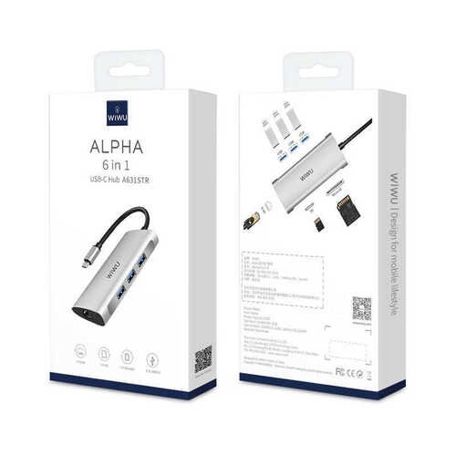 Wiwu Alpha 631STR 6 in 1 Type-C Hub RJ45 Ethernet + USB 3.0 + SD Çoğaltıcı Adaptör