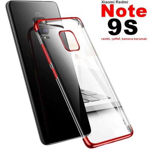 Xiaomi Redmi Note 9S Köşeleri Renkli Kamera Korumalı Şeffaf Kılıf