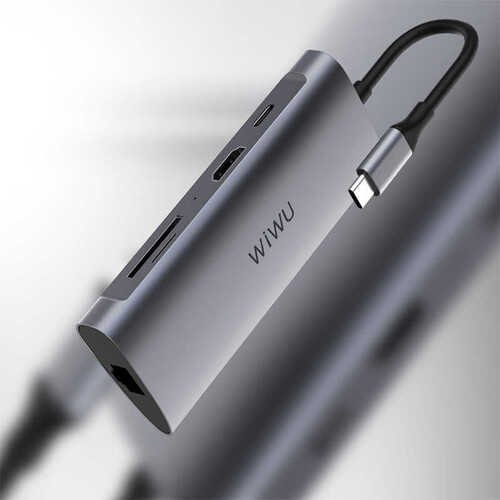 Wiwu Alpha 831HRT Type-C Hub 8 in 1 HDMI 4K + RJ45 Ethernet + USB 3.0 + SD Çoğaltıcı Adaptör