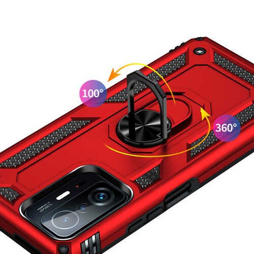 Xiaomi Mi 11T Pro 5G Kılıf Yüzüklü Standlı Manyetikli Armor Zırh Silikon