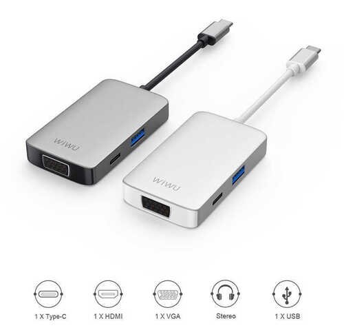 Wiwu Alpha 513HVP Type-C Hub HDMI + VGA + USB 3.0 + AUX Çoğaltıcı Adaptör