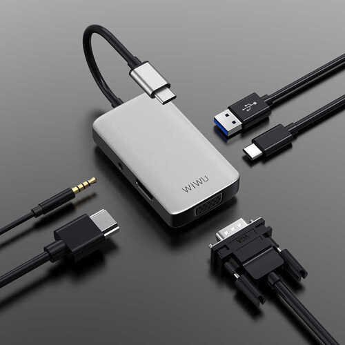 Wiwu Alpha 513HVP Type-C Hub HDMI + VGA + USB 3.0 + AUX Çoğaltıcı Adaptör