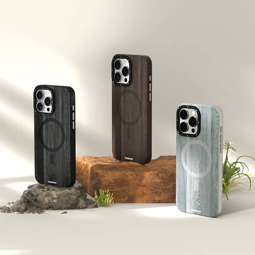 Apple iPhone 14 Pro Max Kılıf Magsafe Şarj Özellikli Sararmaya Dayanıklı Youngkit Wood Forest Serisi Kapak