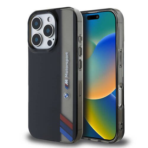 Apple iPhone 16 Pro Max Kılıf BMW Orjinal Lisanslı M Logolu Üç Renk Çizgili Motorsport Vertical Stripe Kapak