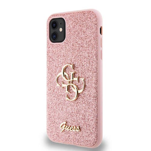 iPhone 11 Kılıf Guess Orjinal Lisanslı 4G Büyük Metal Logolu Glitter Kapak Pembe