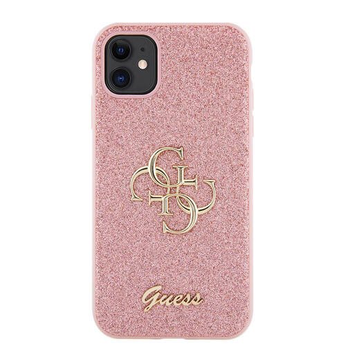 iPhone 11 Kılıf Guess Orjinal Lisanslı 4G Büyük Metal Logolu Glitter Kapak Pembe