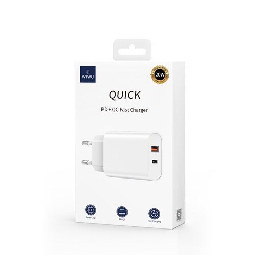 20W Type-c Usb Şarj Seti Wiwu Wi-U002 QC Hızlı Şarj Başlığı Adaptörü Type-c to Usb-A