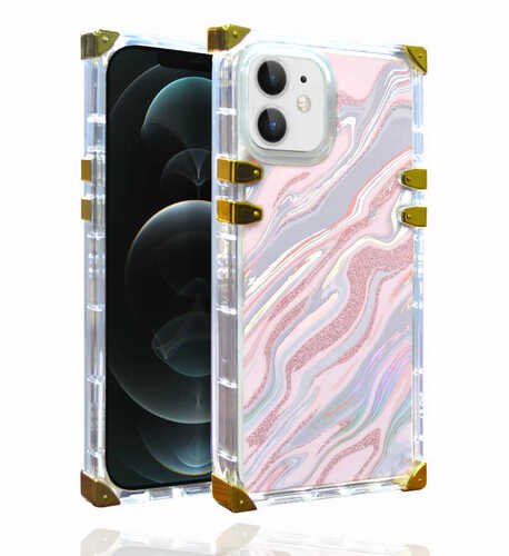 Apple iPhone 11 Kılıf Ebruli Renkli Altın Airbag Tasarım Sert Silikon