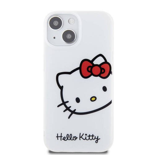 iPhone 15 Kılıf Hello Kitty Orjinal Lisanslı Yazı ve İkonik Logolu Kitty Head Kapak Beyaz