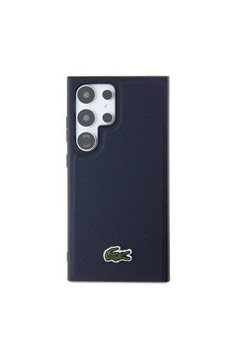 Galaxy S24 Ultra Uyumlu Kılıf Lacoste Lisanslı PU Pike Desenli İkonik Timsah Dokuma Logolu Lacivert