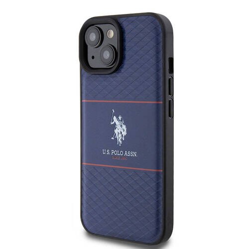 iPhone 15 Kılıf U.S. Polo Assn. Orjinal Lisanslı Deri Şeritli Logo Dizayn Kapak Lacivert