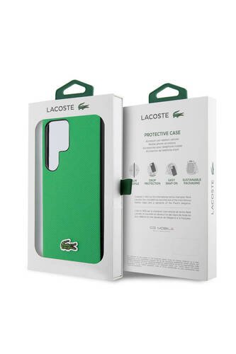 Galaxy S24 Ultra Kılıf Lacoste Lisanslı PU Pike Desenli Arka Yüzey İkonik Timsah Dokuma Logolu Yeşil