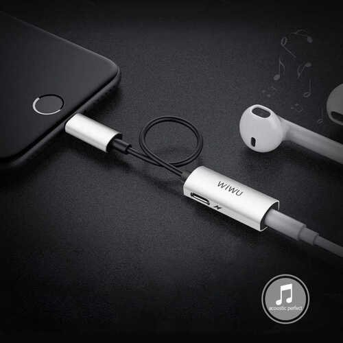 Wiwu LT01 Lightning 3.5 mm Aux Kulaklık ve Şarj Dönüştürücü  2A Metal Alaşım Ses Adaptörü