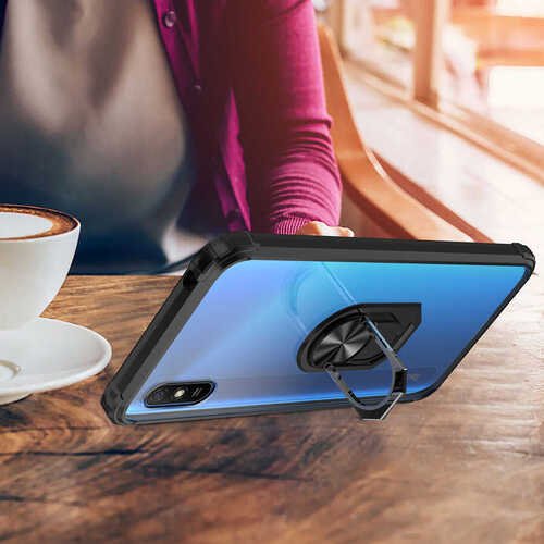 Xiaomi Redmi 9A Kılıf Şeffaf Kenarları Renkli Manyetik Yüzüklü Zırh Silikon