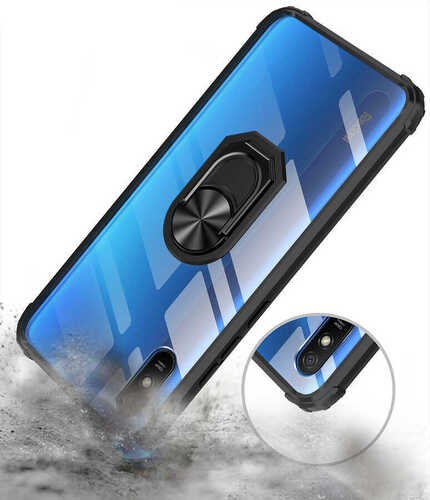 Xiaomi Redmi 9A Kılıf Şeffaf Kenarları Renkli Manyetik Yüzüklü Zırh Silikon