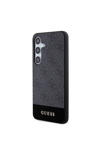 Galaxy S24 Uyumlu Kılıf Guess Lisanslı PU Deri Şerit Logo Dizaynlı Kapak Siyah