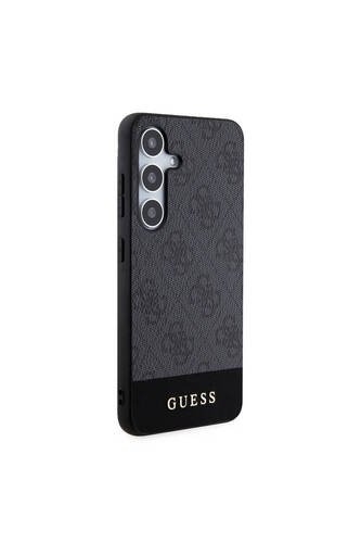 Galaxy S24 Uyumlu Kılıf Guess Lisanslı PU Deri Şerit Logo Dizaynlı Kapak Siyah