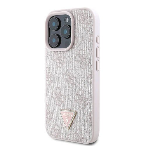Apple iPhone 16 Pro Max Kılıf Guess Orjinal Lisanslı M-safe Şarj Özellikli PU Deri 4G Desenli Taşlı Üçgen Logolu Kapak