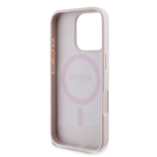 Apple iPhone 16 Pro Max Kılıf Guess Orjinal Lisanslı M-safe Şarj Özellikli PU Deri 4G Desenli Taşlı Üçgen Logolu Kapak