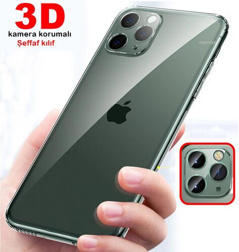 iPhone 11 Pro 3D Maximum Kamera Korumalı İnce Esnek Şeffaf Kılıf