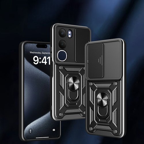 Vivo Y19S Kılıf Yüzüklü Standlı Manyetikli Kamera Sürgülü Armor Zırh