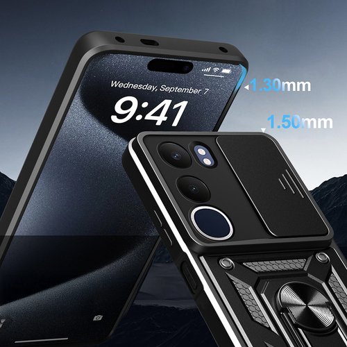 Vivo Y19S Kılıf Yüzüklü Standlı Manyetikli Kamera Sürgülü Armor Zırh