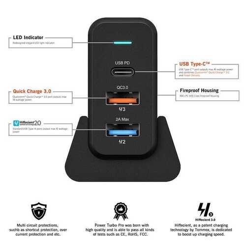 Wiwu PD Power Turbo TX-MU520C-A USB / PD Power Turbo Şarj Adaptörü QC 3.0 45W Yüksek Hızlı Şarj