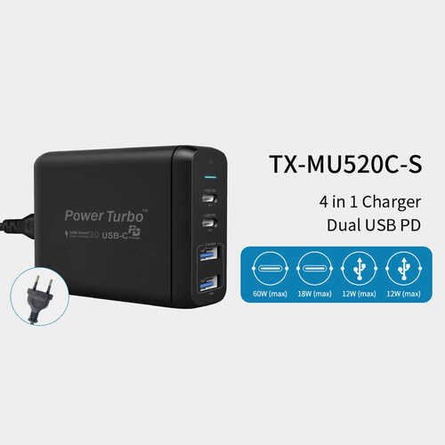 Wiwu PD Power Turbo TX-MU520C-S USB / PD Power Turbo Şarj Adaptörü QC 3.0 60W Yüksek Hızlı Şarj