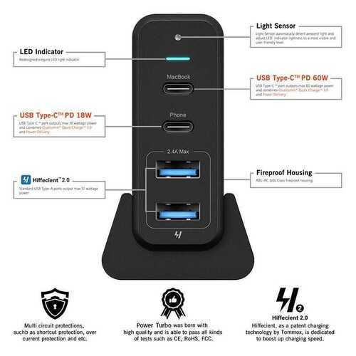 Wiwu PD Power Turbo TX-MU520C-S USB / PD Power Turbo Şarj Adaptörü QC 3.0 60W Yüksek Hızlı Şarj