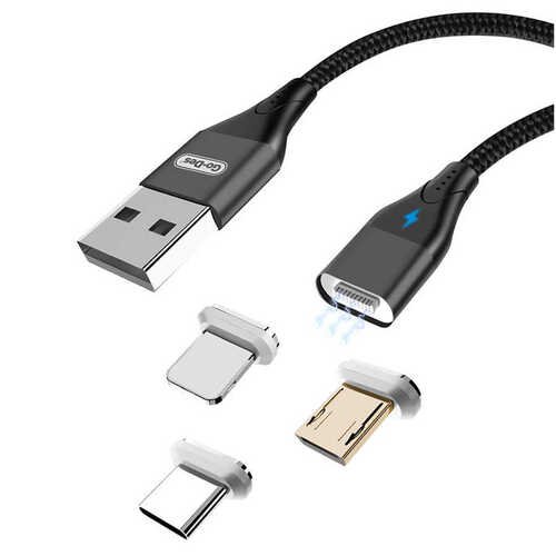 Go Des GD-UC501 3 in 1 Magnetik USB Kablo 3A Mıknatıslı Şarj Kablosu 100 cm Data Kablo