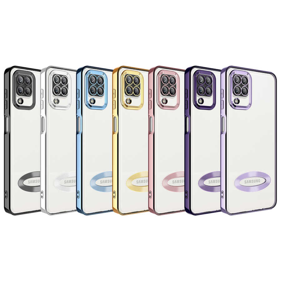 Galaxy A12 Kılıf Köşeleri Renkli Şeffaf Kamera Korumalı Silikon Luxury Kapak