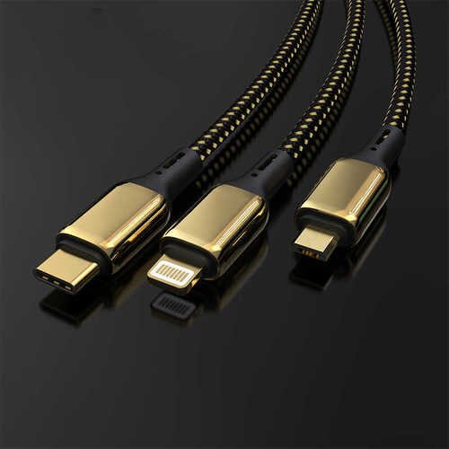 Wiwu Golden Series GD-104 3 in 1 USB Kablo 3A 20W Hızlı Şarj Kablosu 18K Altın Kaplama 120 cm