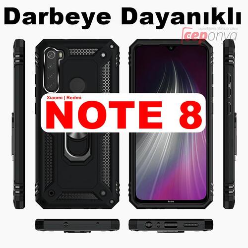 Xiaomi Redmi Note 8 Yüzüklü Standlı Manyetikli Armor Zırh Kılıf