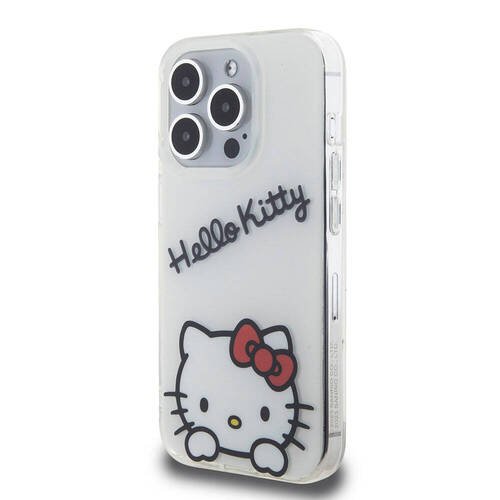 iPhone 15 Pro Kılıf Hello Kitty Orjinal Lisanslı Askılı Yazı ve İkonik Logolu Daydreaming Beyaz