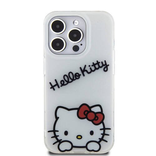 iPhone 15 Pro Kılıf Hello Kitty Orjinal Lisanslı Askılı Yazı ve İkonik Logolu Daydreaming Beyaz