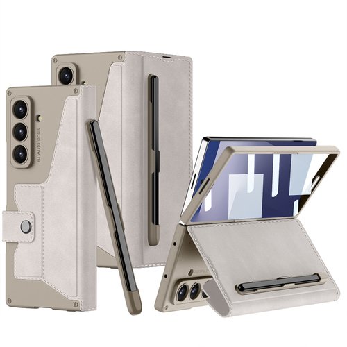 Galaxy Z Fold 7 Kılıf Kamera Korumalı Kadife Tasarımlı Kıpta Kalem Bölmeli Fest Kapak