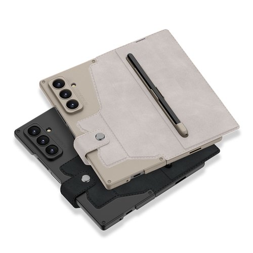 Galaxy Z Fold 7 Kılıf Kamera Korumalı Kadife Tasarımlı Kıpta Kalem Bölmeli Fest Kapak
