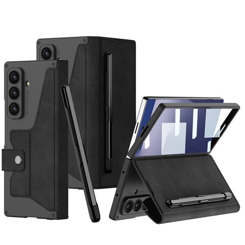 Galaxy Z Fold 7 Kılıf Kamera Korumalı Kadife Tasarımlı Kıpta Kalem Bölmeli Fest Kapak