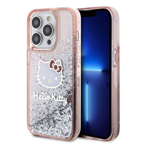 iPhone 15 Pro Kılıf Hello Kitty Orjinal Lisanslı İkonik Sıvılı Glitter Kapak Pembe